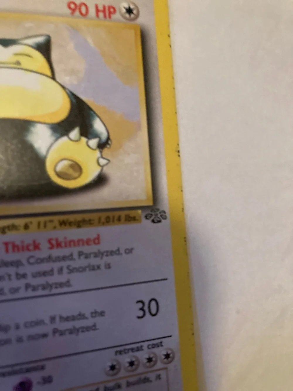 Snorlax Pokemon Card - Yellow Border (some wearing on bottom)